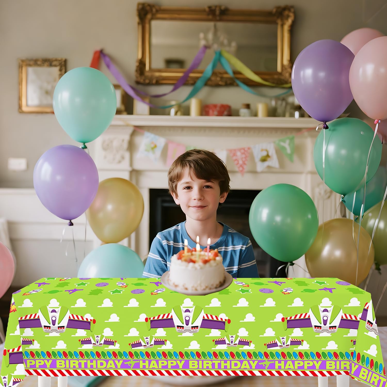 4pcs Purple Sky and White Clouds Cow Cartoon Party Tablecloths