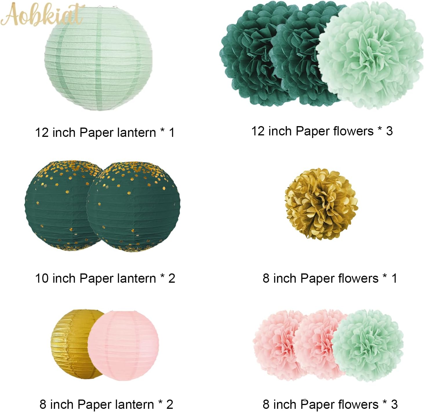 AOBKIAT Sage Green Party Decorations Set 12PCS