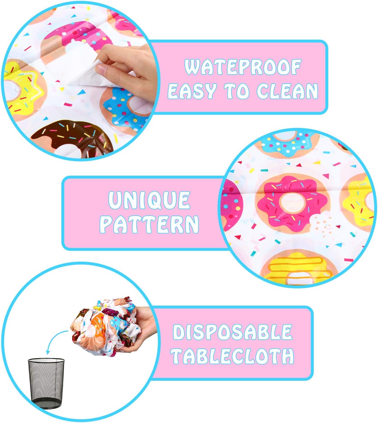 BeYumi 4 Pack Donut Party Tablecloth