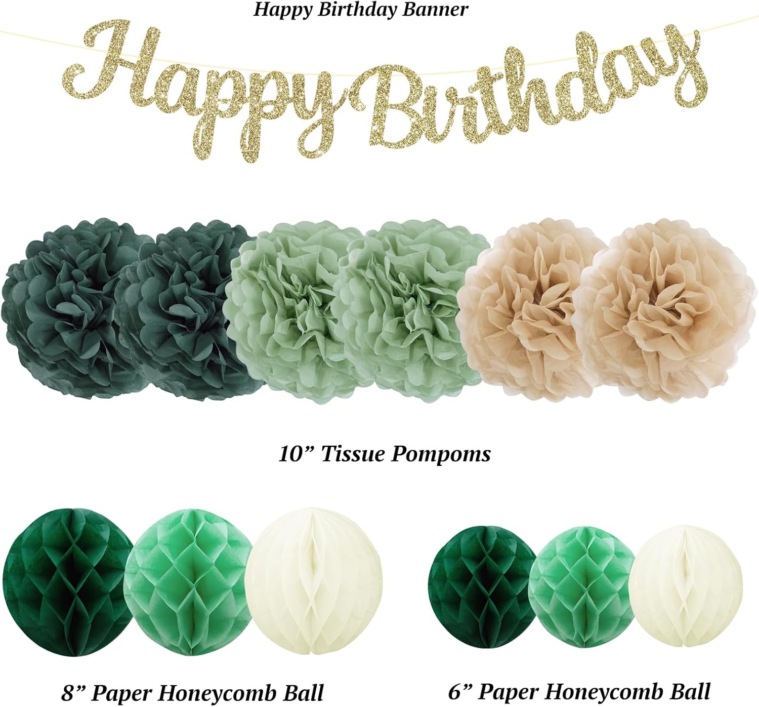 Birthday Party Decorations Set Sage Green