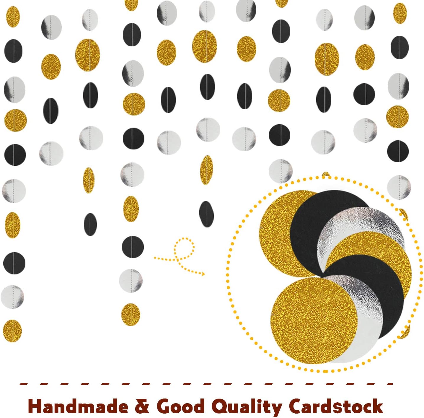 Cheers Beers Black Glitter Circle Dots Garland for Parties