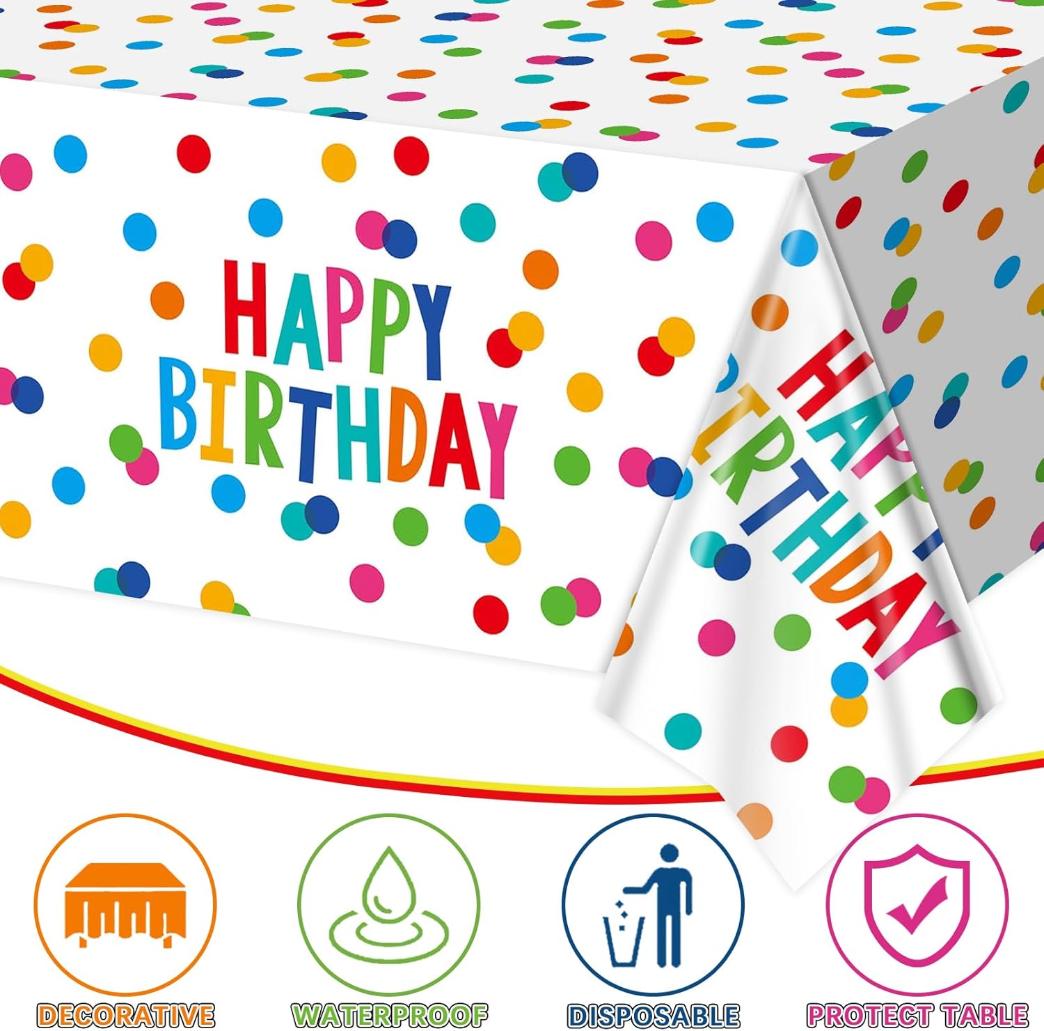 Happy Birthday Tablecloth Set of 2 with Confetti Design