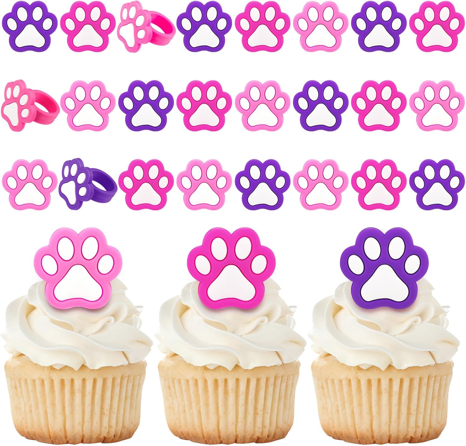 48 Pcs Dog Theme Cupcake Rings Toppers Decorations