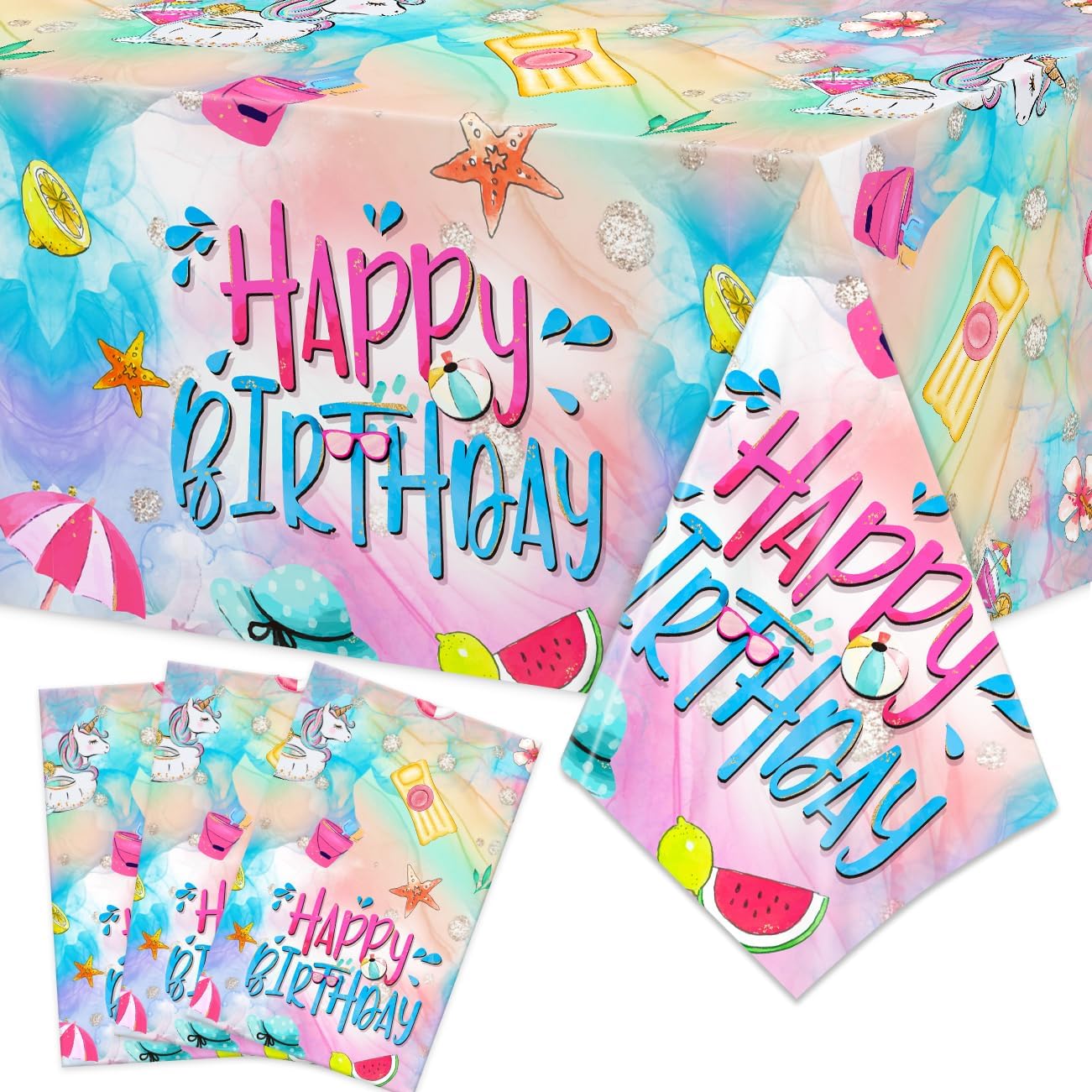 Summer Pool Birthday Tablecloths 3PCS Beach Themed Decorations