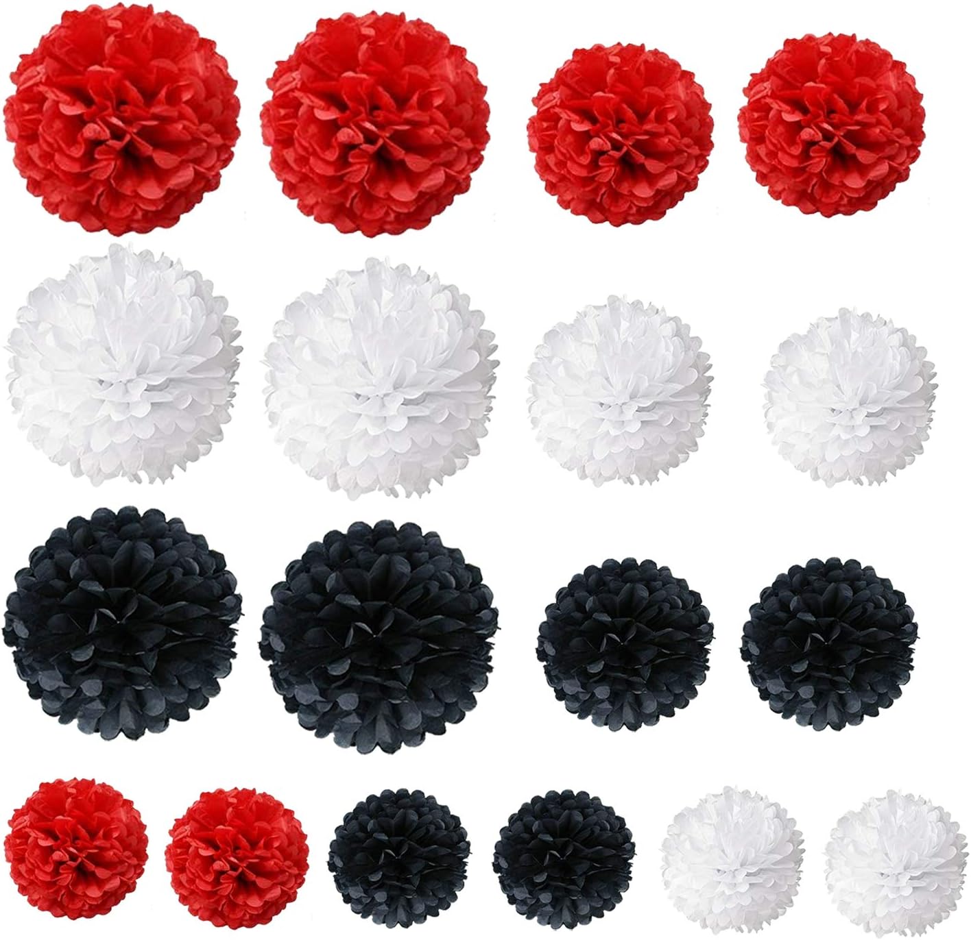 Tissue Paper Pom Poms Red Black White 18 Pcs Set