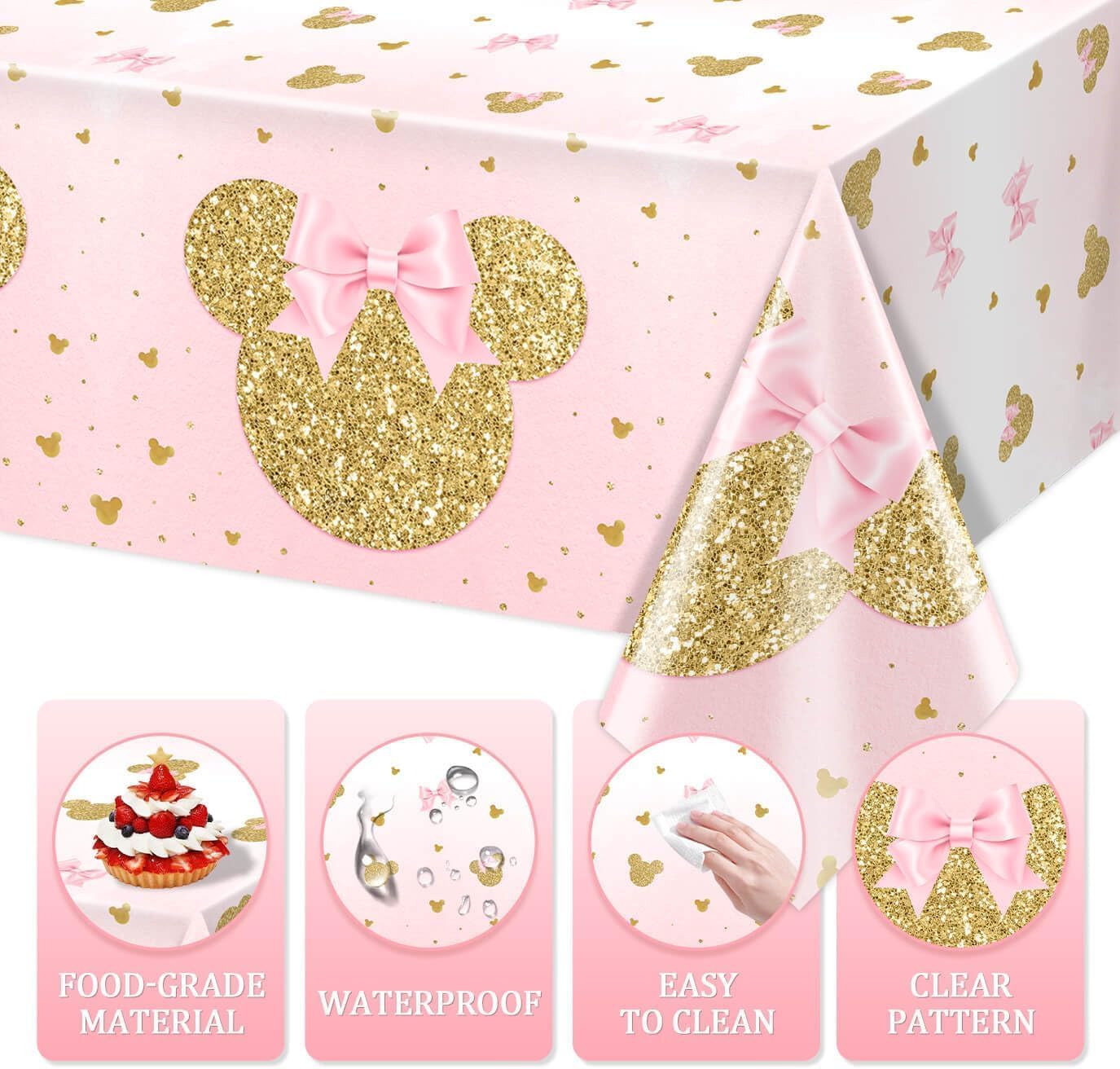 3 Pink Mouse Head Tablecovers for Kids Birthday Party