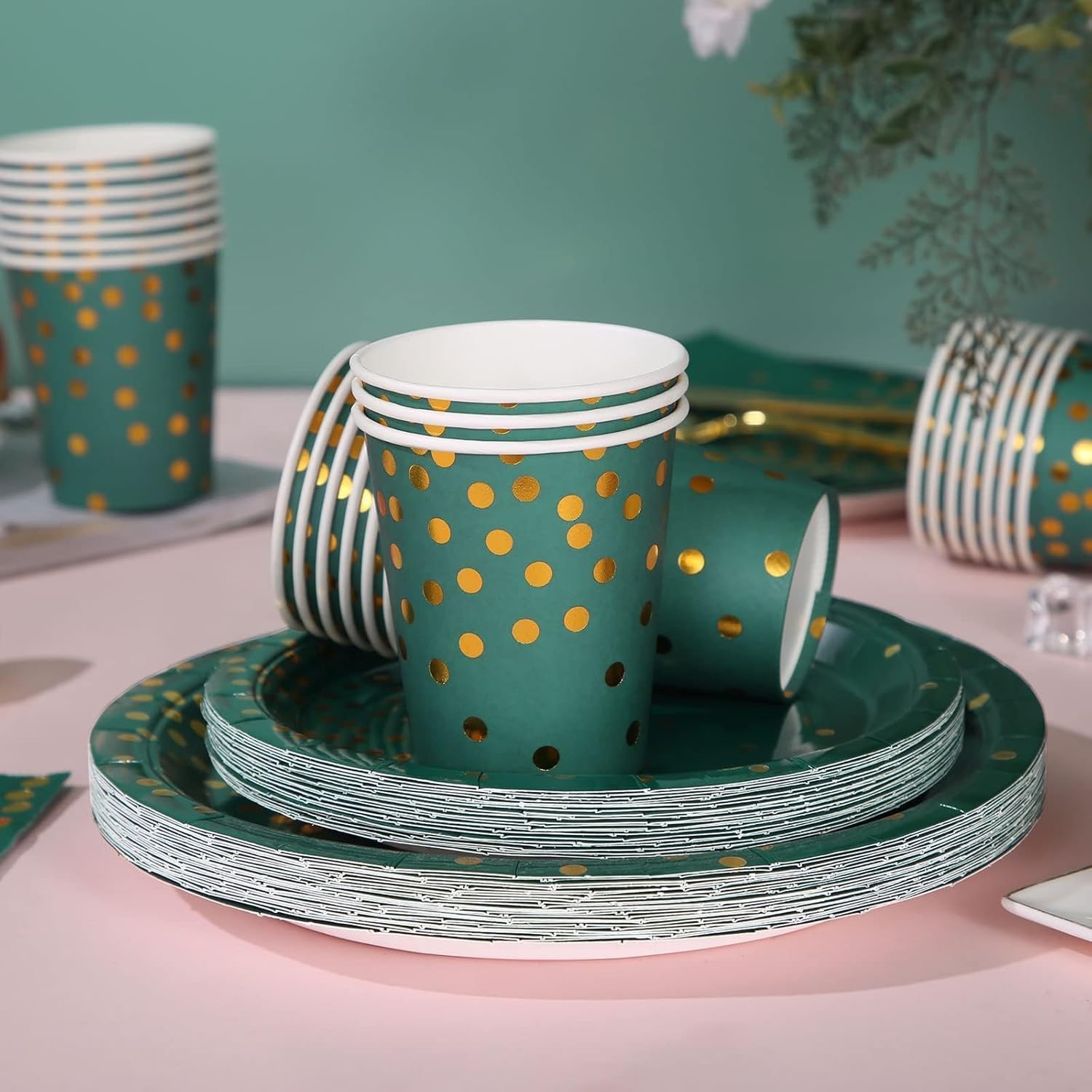 175Pcs Green Plates Napkins Party Supplies Set