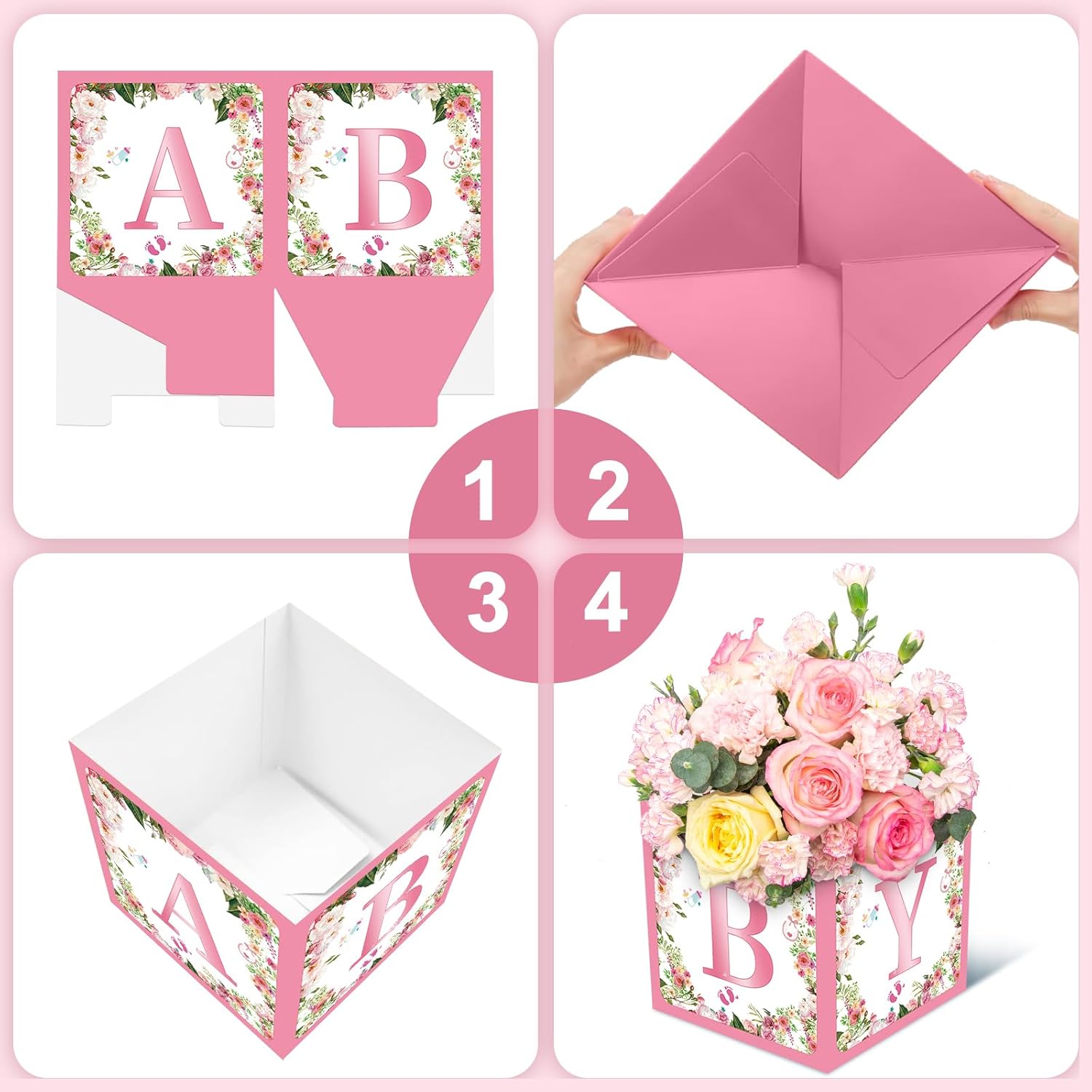 6 Pack 7x7x7 Inch Pink Floral Baby Shower Centerpieces
