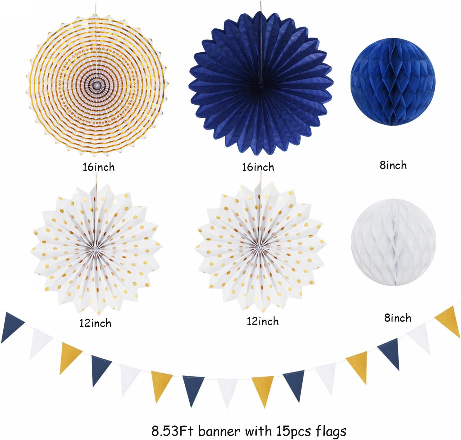 Blue White Gold Party Decorations 20pcs Kit
