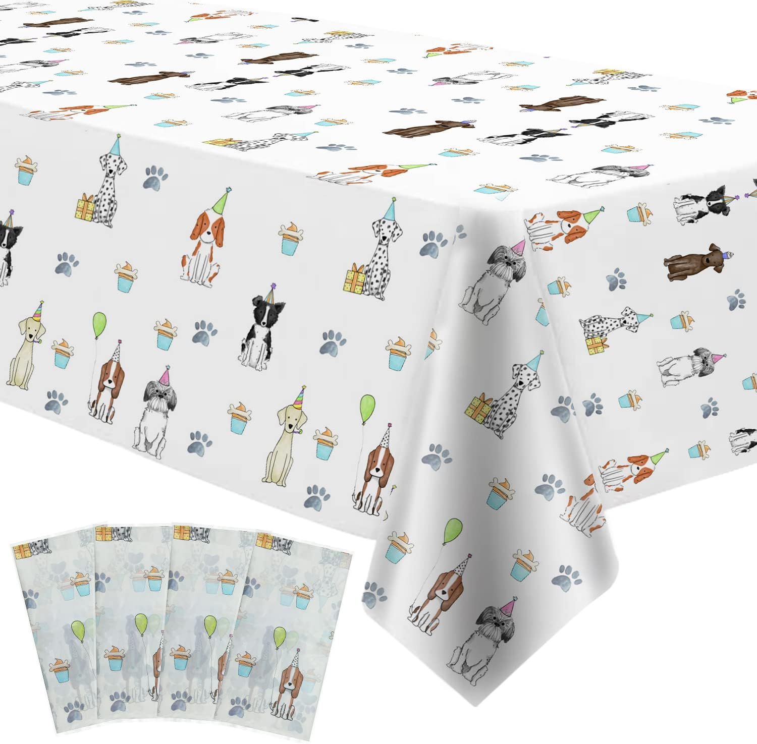 Xigejob Puppy Dog Birthday Tablecloth Set - 4 Pack 54x108 Inches