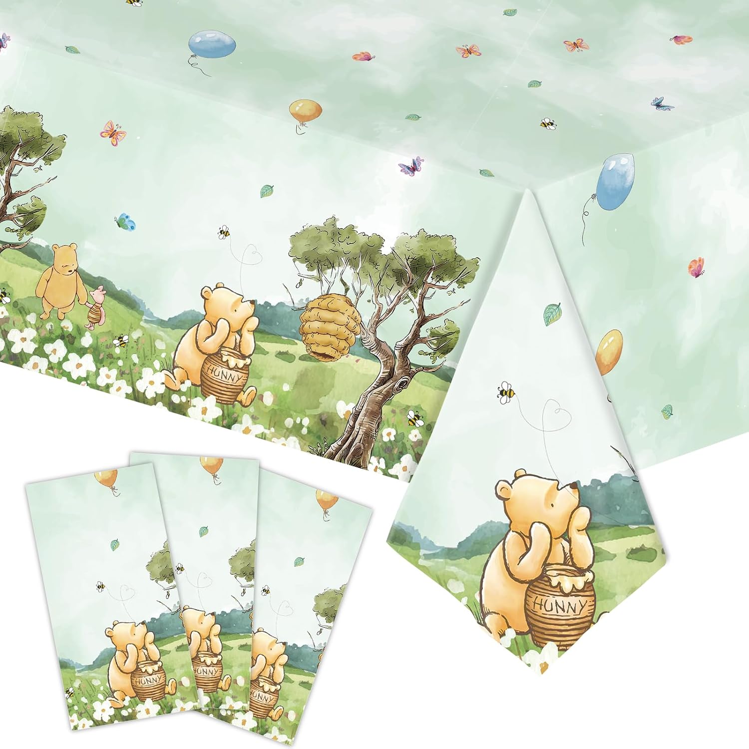 3pcs Bear Baby Shower Tablecloths 54x108 Inches Green