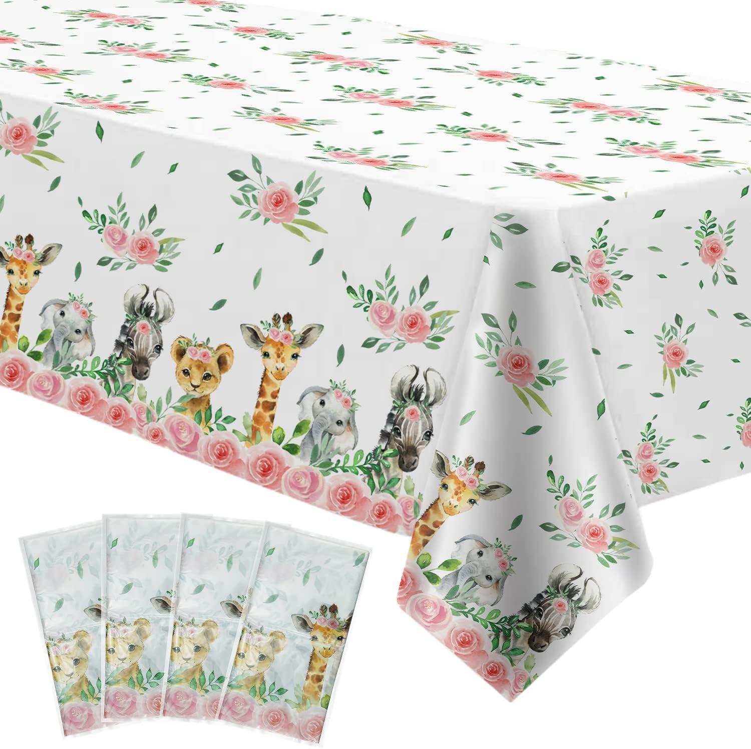 Safari Tablecloth for Girls - 4 Pack Jungle Party Decor