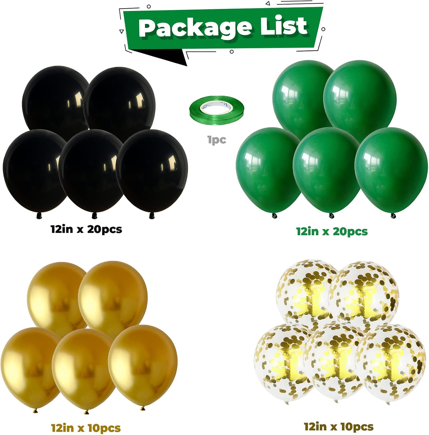 Black Gold Green Balloons Graduation Party Decor 60PCS