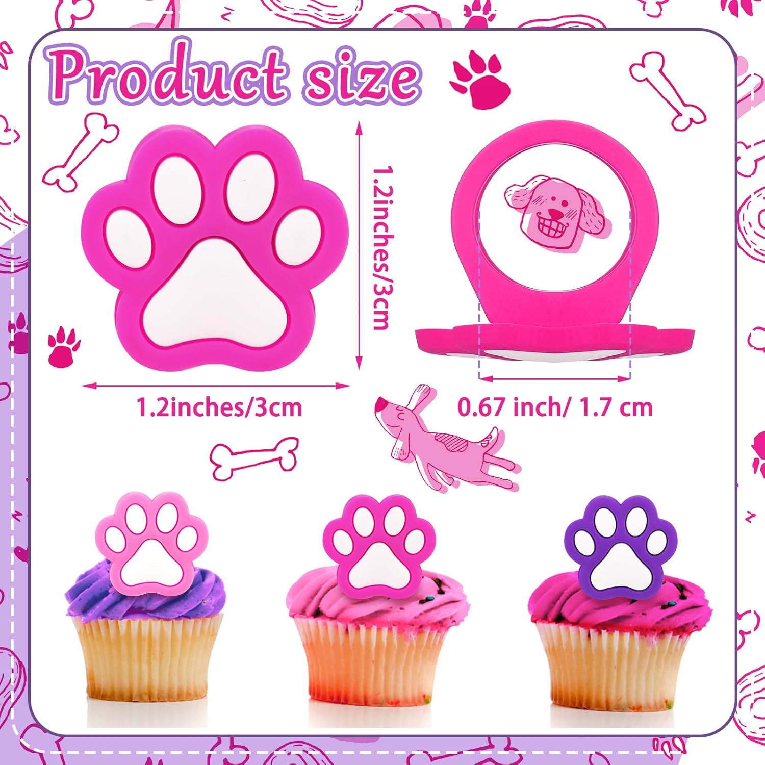 48 Pcs Dog Theme Cupcake Rings Toppers Decorations