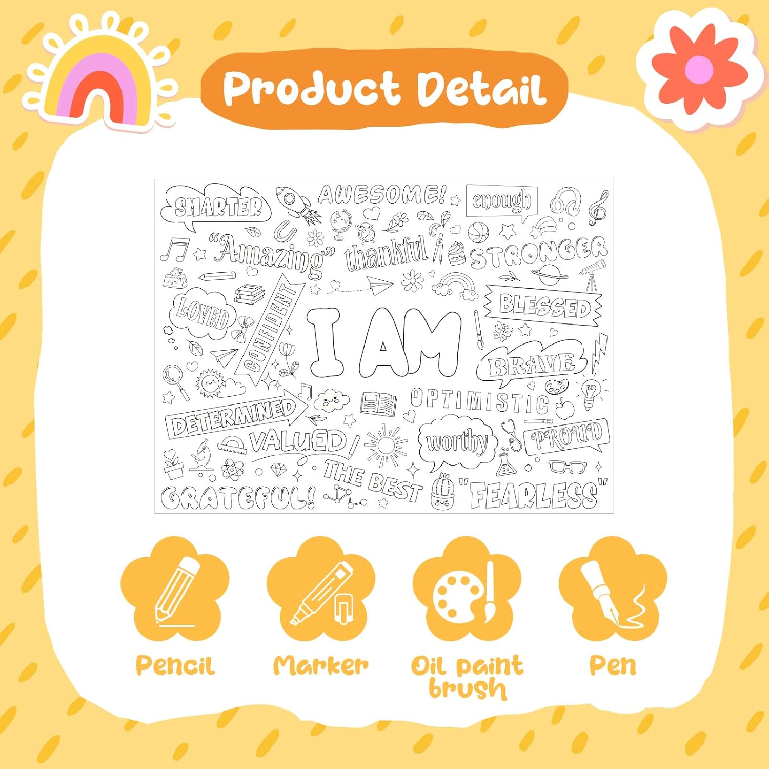 Positive Affirmations Coloring Poster for Kids