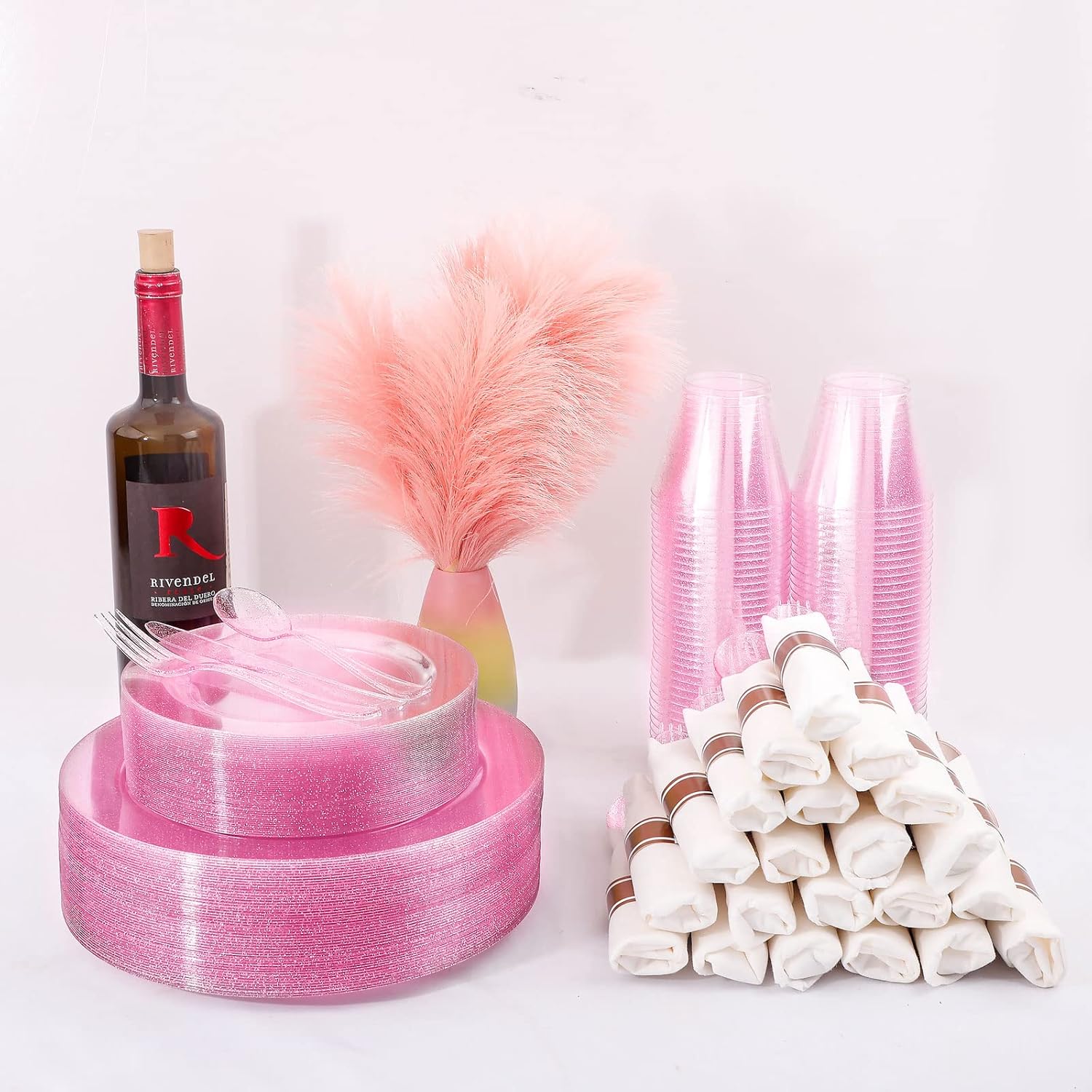 DaYammi 350PCS Rose Gold Glitter Dinnerware Set