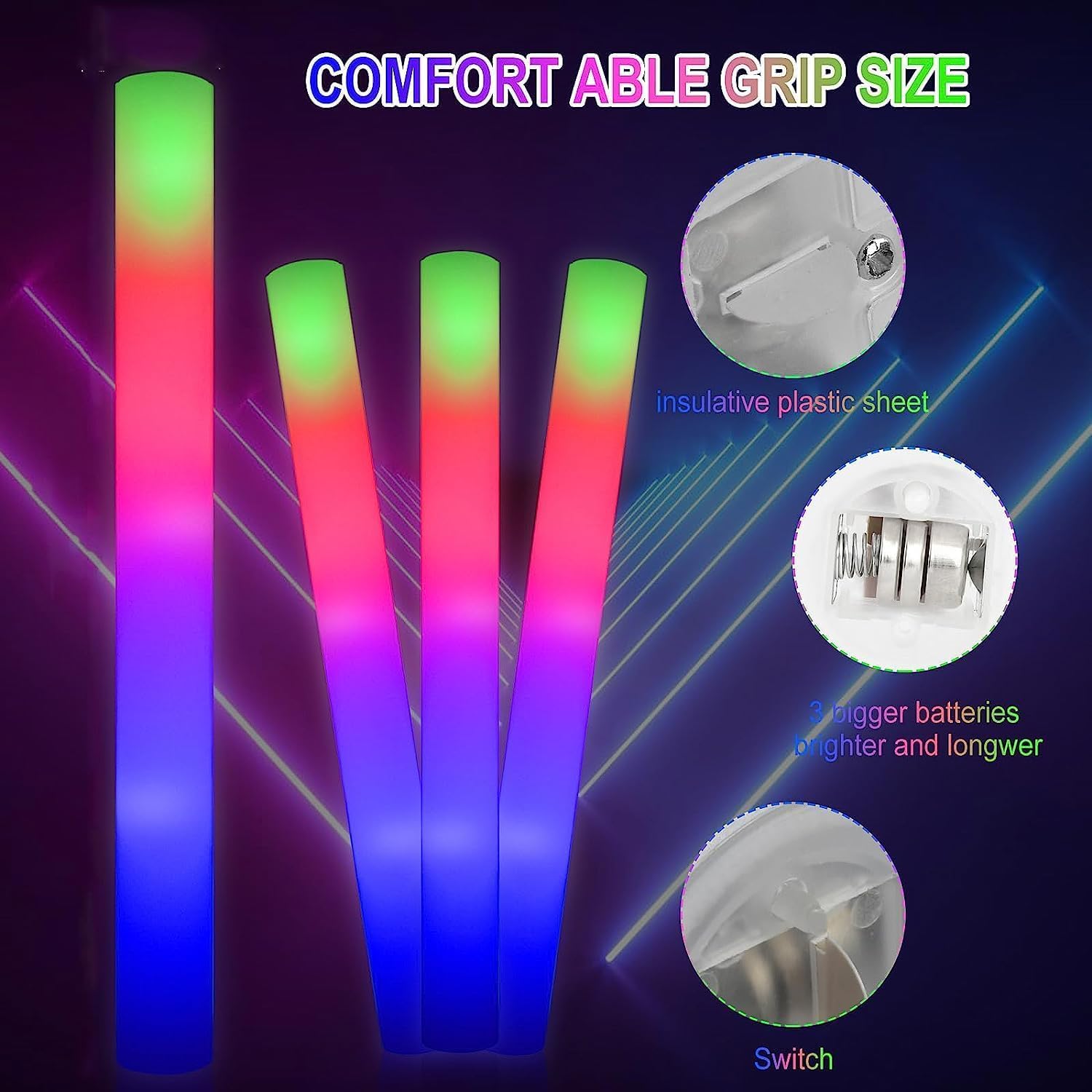 30 Piece LED Foam Sticks Flashing Glow Sticks