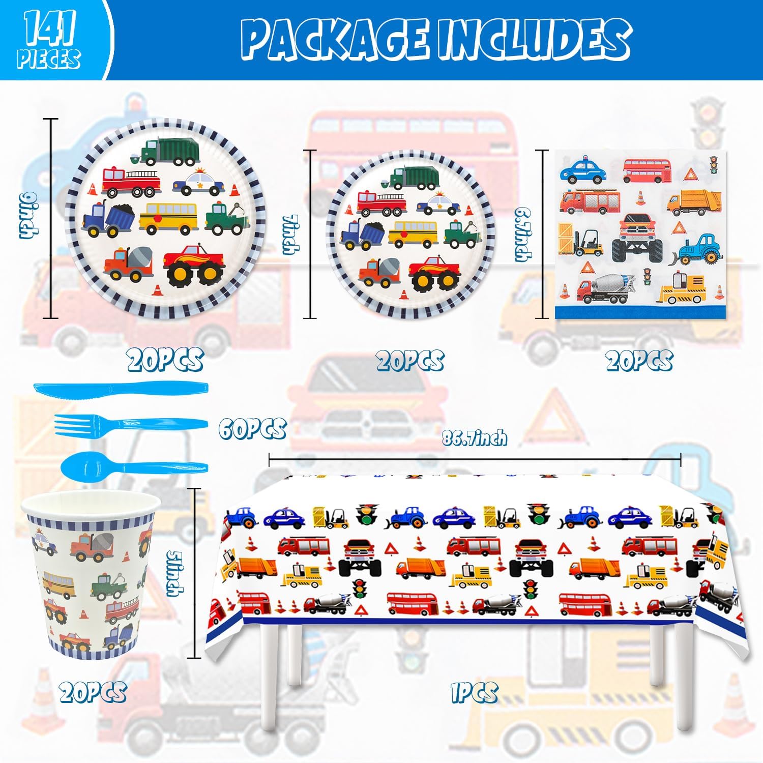 141PCS Traffic Themed Party Decorations for Boys