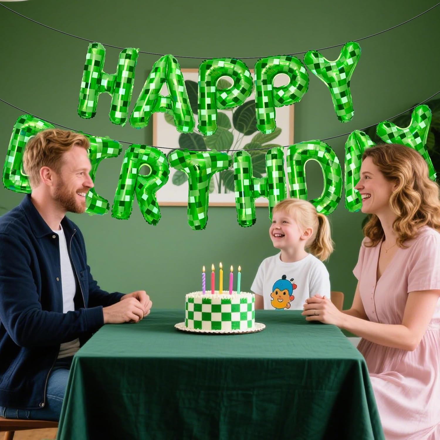 Pixel Themed Happy Birthday Banner Decor Kit with Balloons