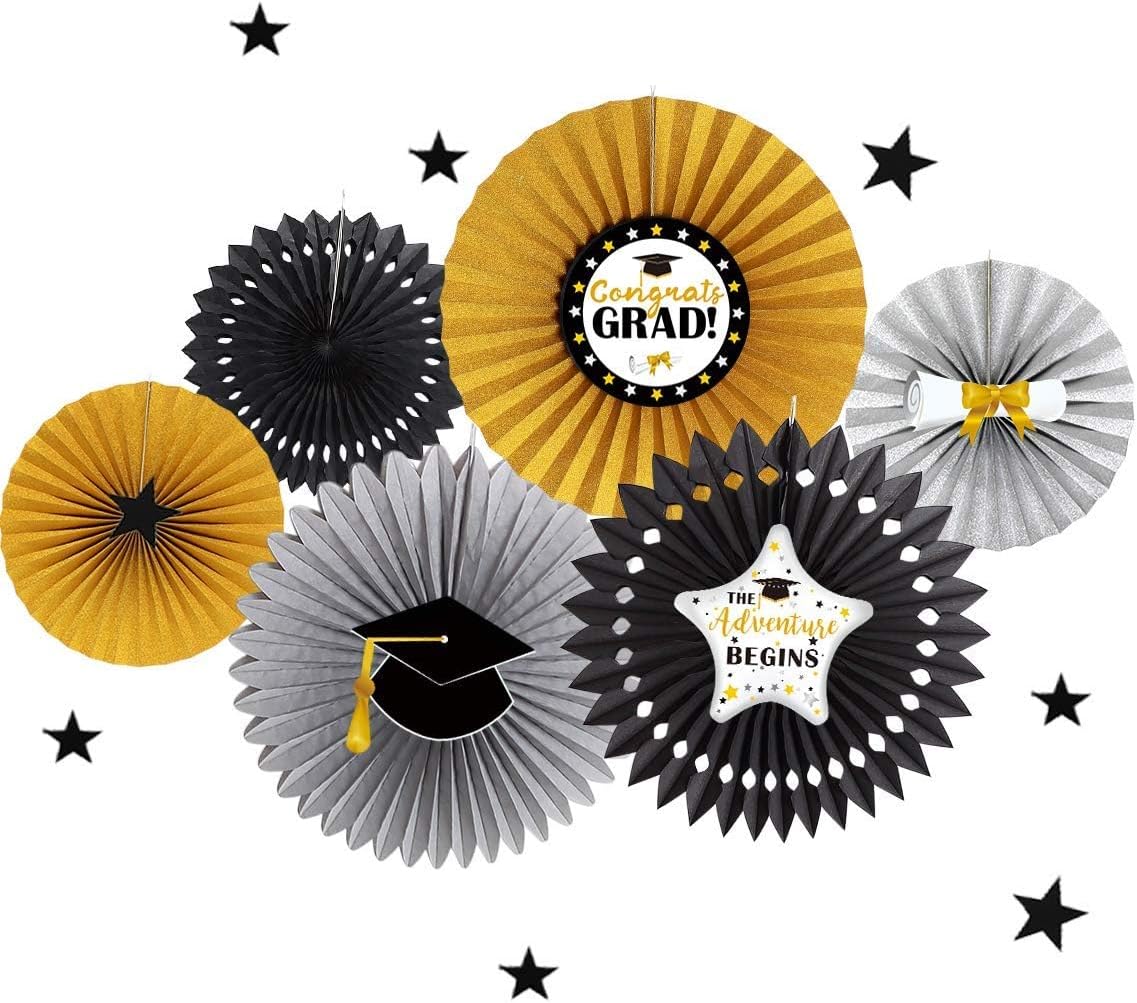 Decor365 Black Gold Silver Graduation Party Decor Fan Kit
