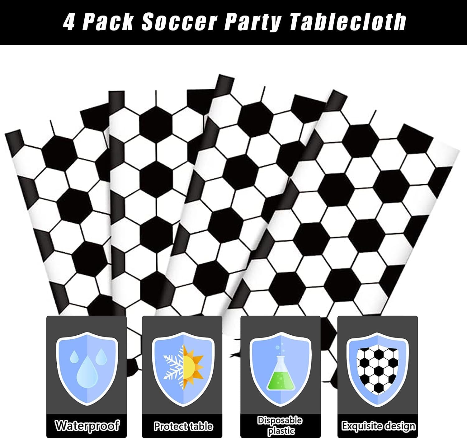 4 Pack Soccer Theme Tablecloths for Party Decorations