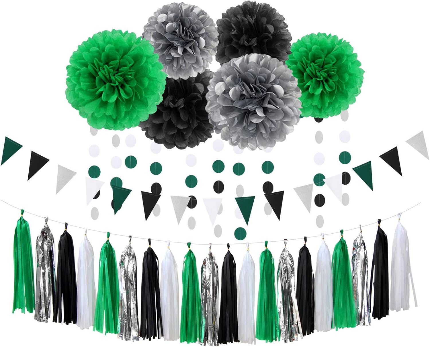 Black Green Silver Football Party Decorations 30pcs