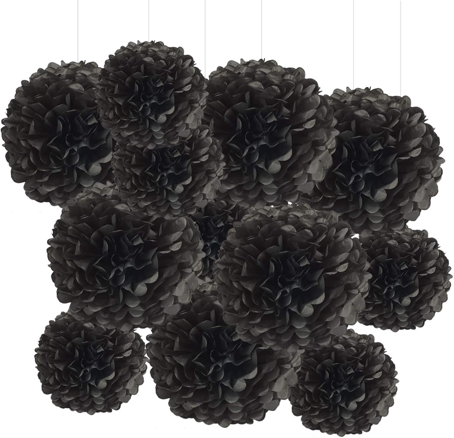 GAKA Black Tissue Paper Pom Poms 10 and 12 12 Piece Set