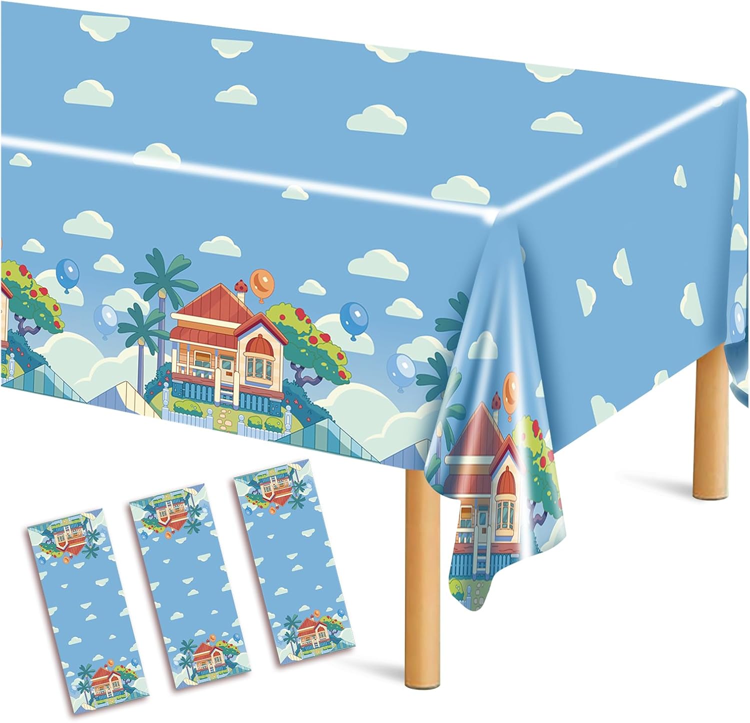 3 Pack Blue Dog Themed Tablecloths for Kids Birthday Party