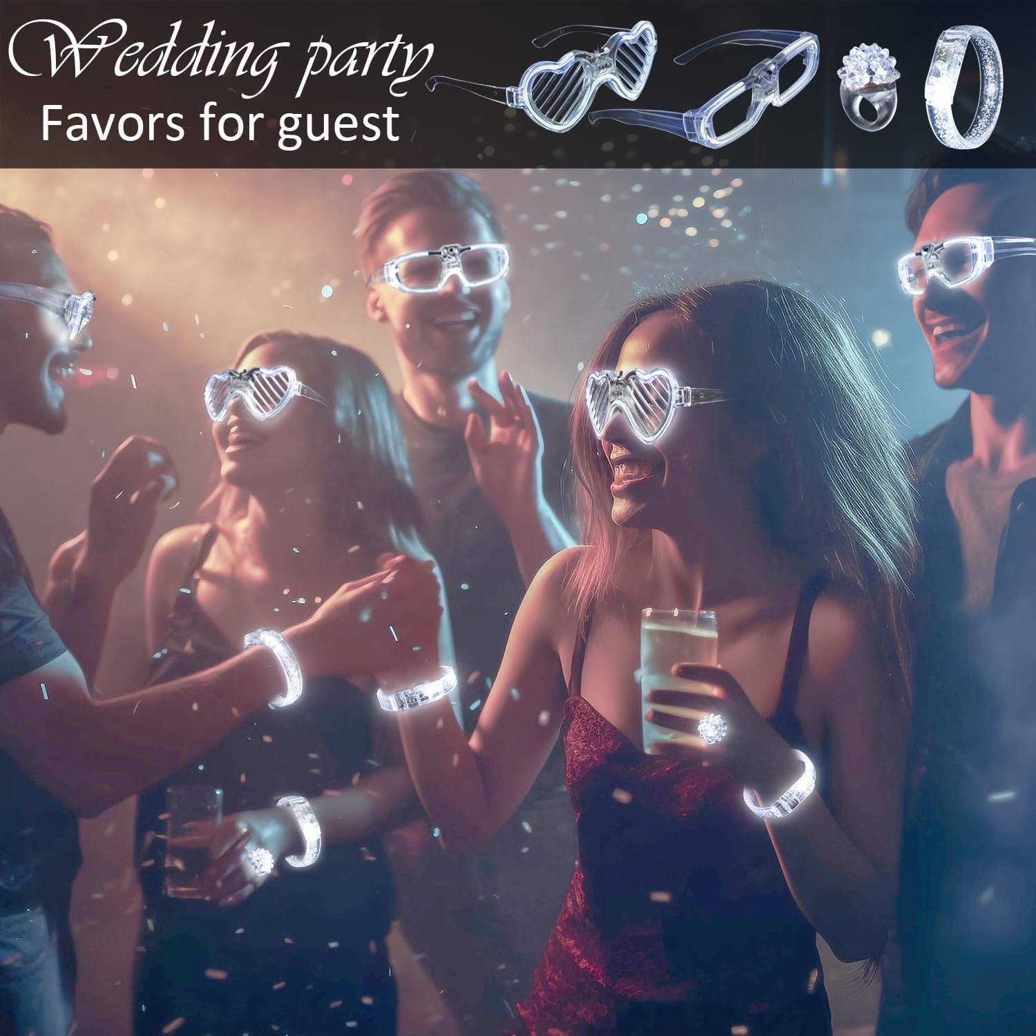50Pcs White Wedding Party Supplies Set with LED Decorations