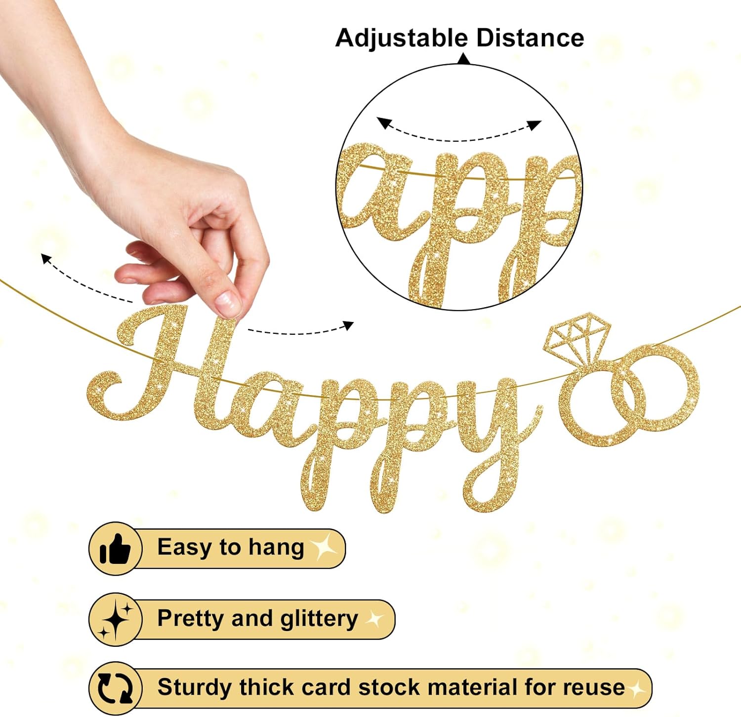 Gold Glitter Happy Engagement Banner