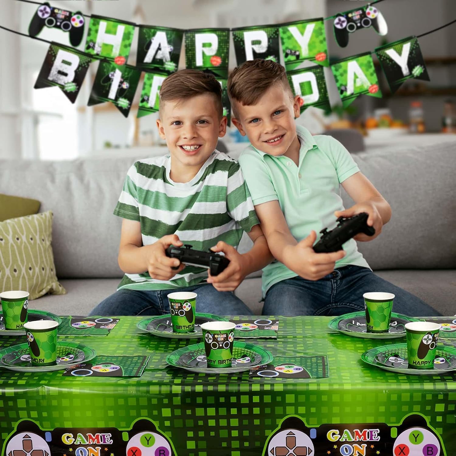 WERNNSAI Video Game Table Cover 108x54 Inch Disposable Plastic Tablecloth