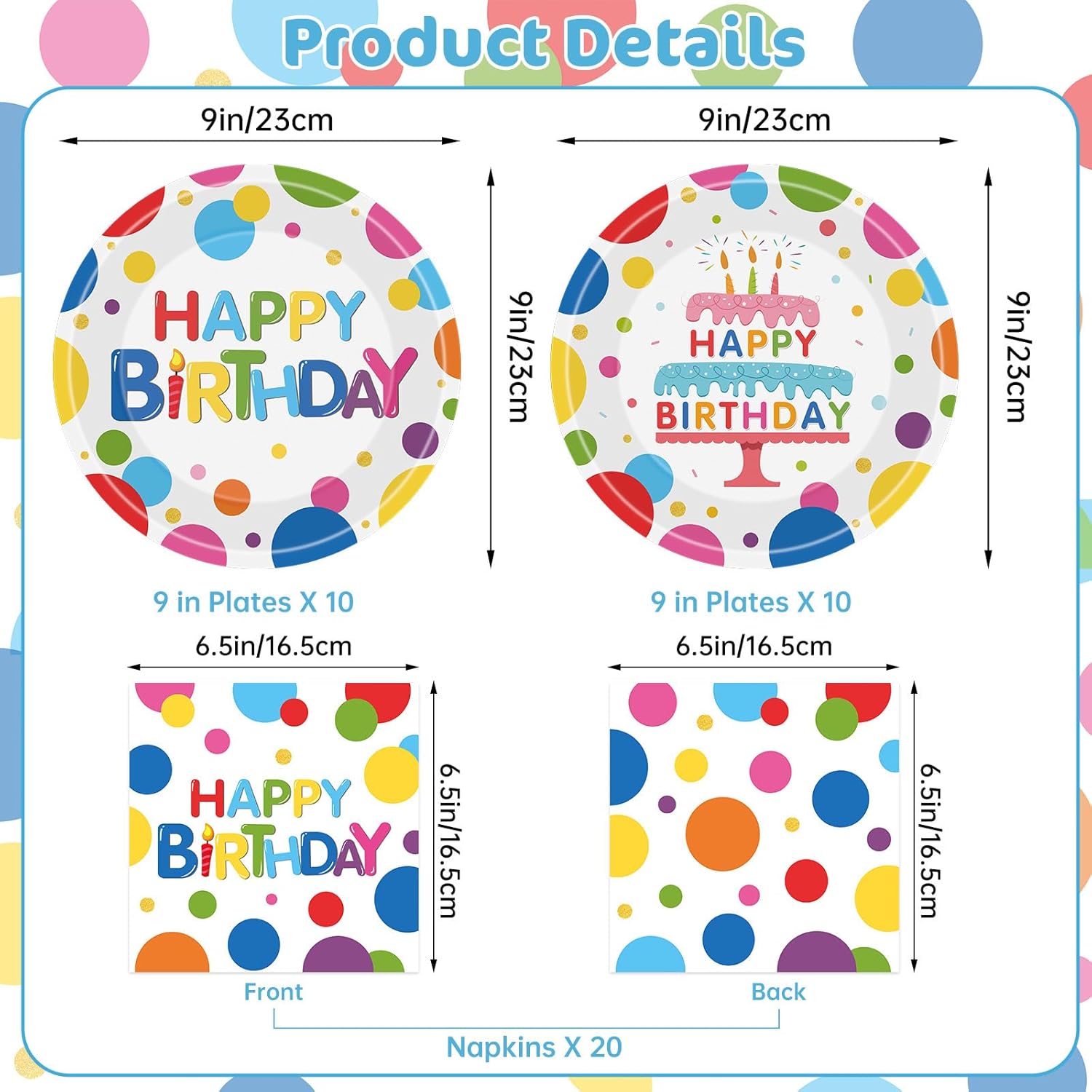 40 Pcs Happy Birthday Paper Plates Napkins Set