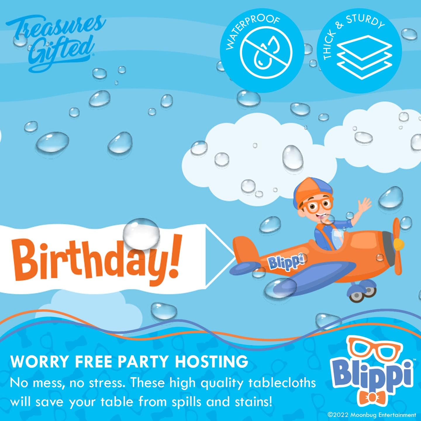 Treasures Gifted Blippi Themed Tablecloth 54x108 for Parties