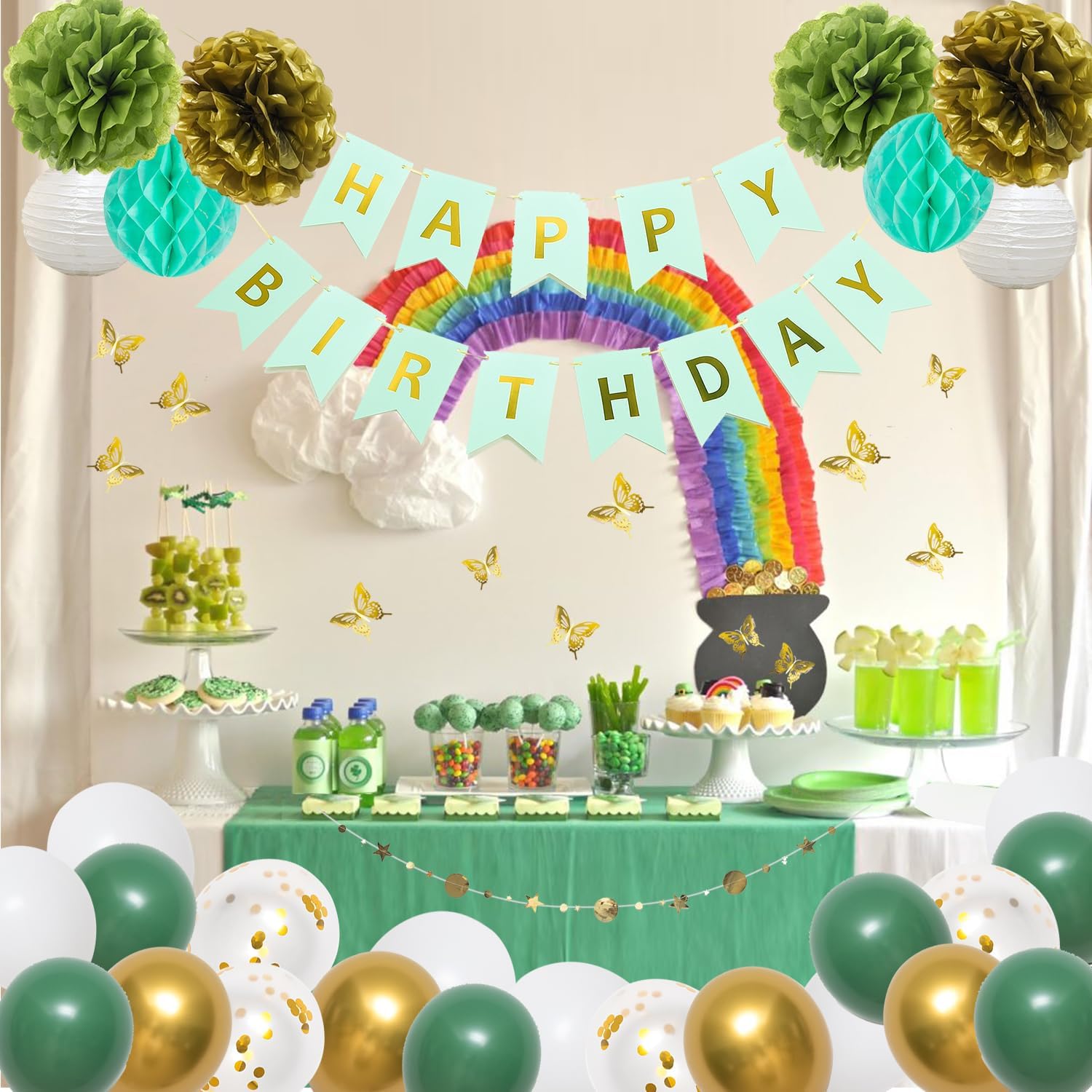 45PCS Sage Green Gold Birthday Decor Set