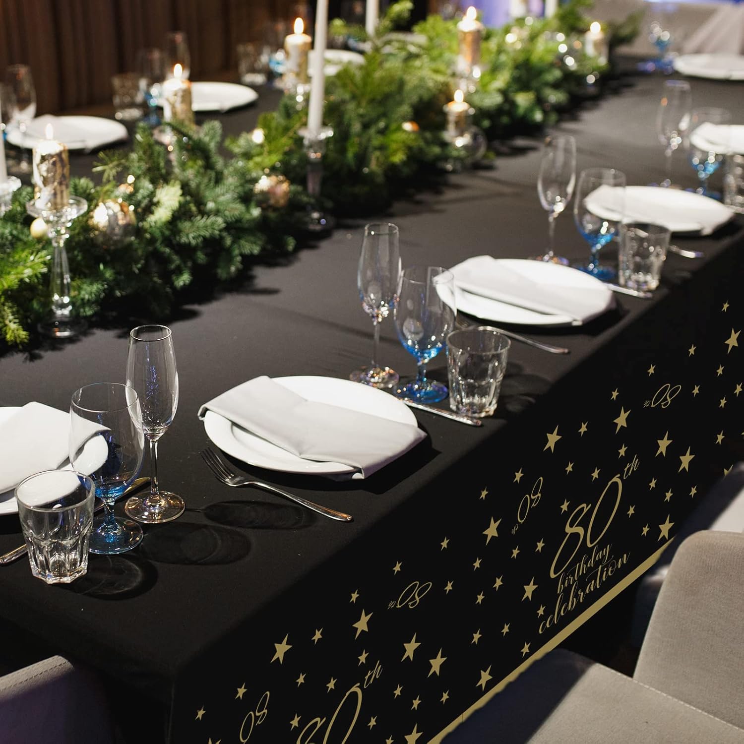 Gatherfun 80th Birthday Tablecloth 4 Pack Gold Black Waterproof
