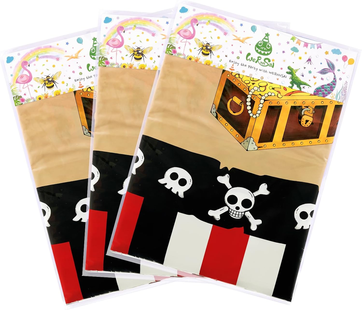WERNNSAI Pirate Party Tablecloth 3 Pack 54x108