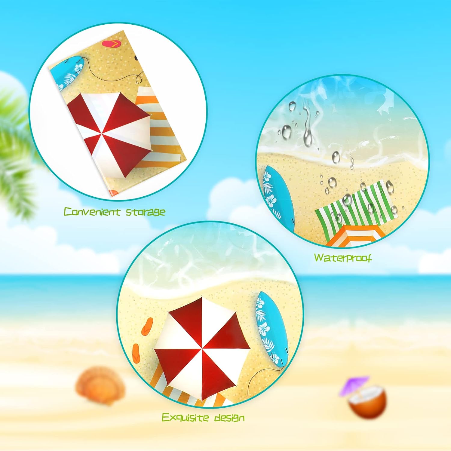 PHOGARY 3 Pieces Ocean Waves Tablecloths for Beach Parties