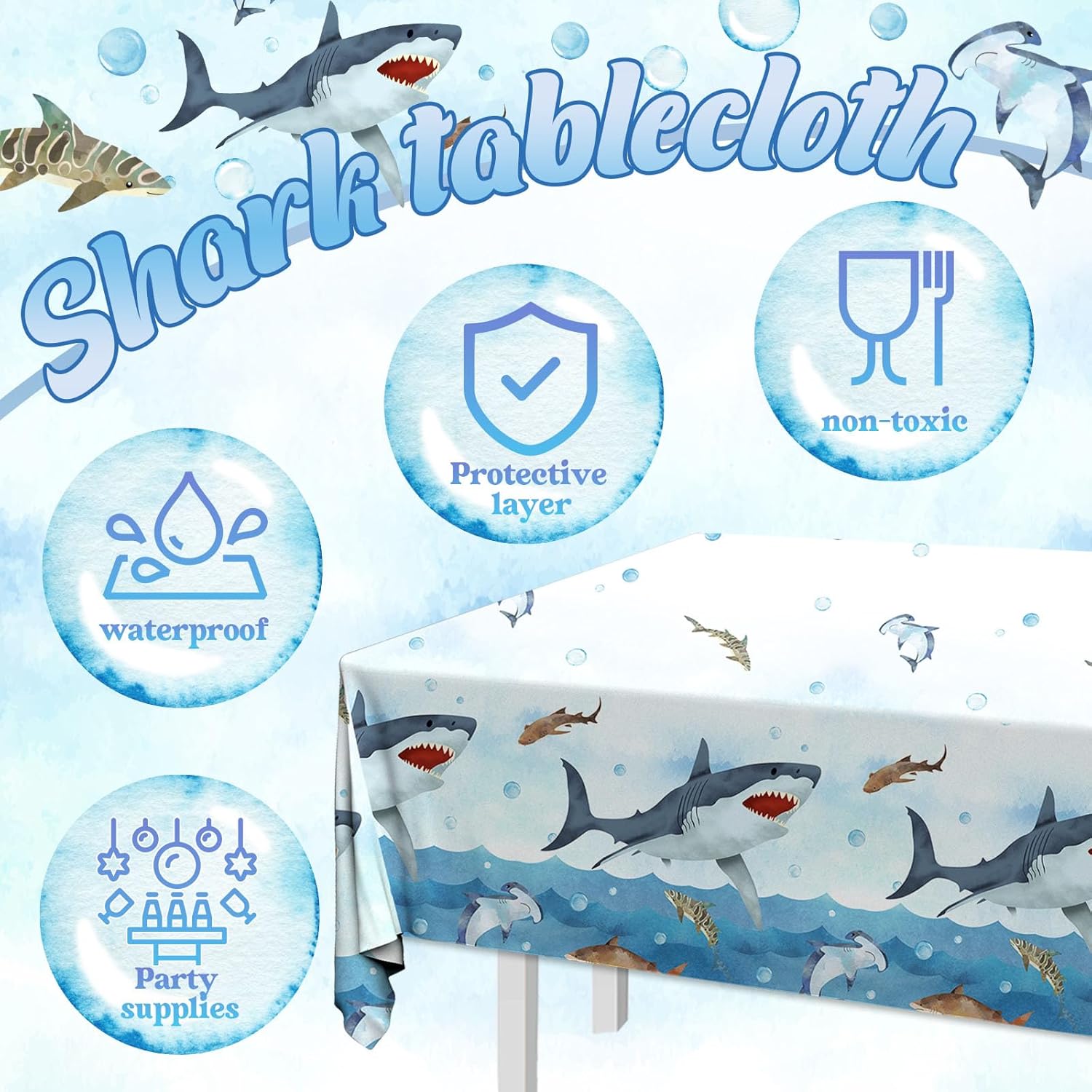 Shark Tablecloth 3Pcs Birthday Party Supplies
