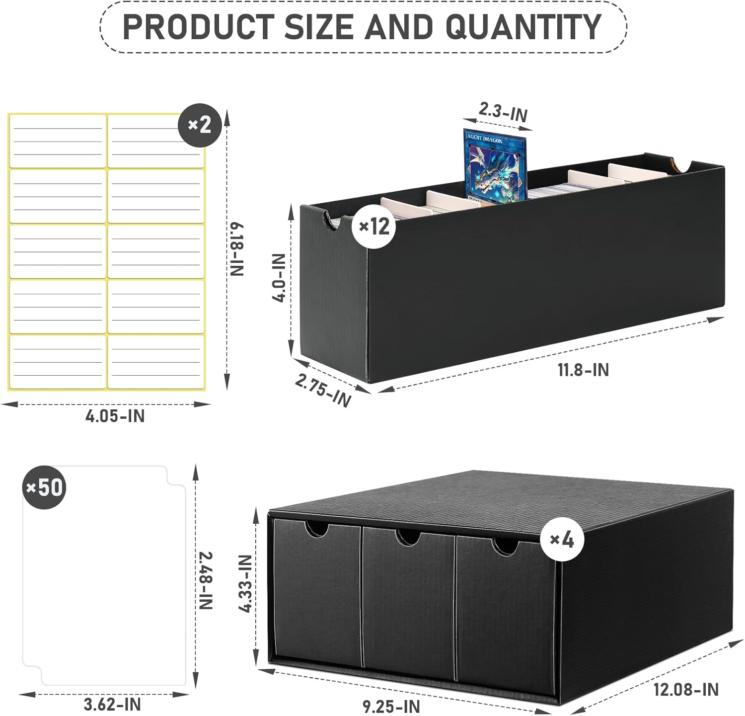 Homthy Card Storage Box with 50 Dividers and Labels