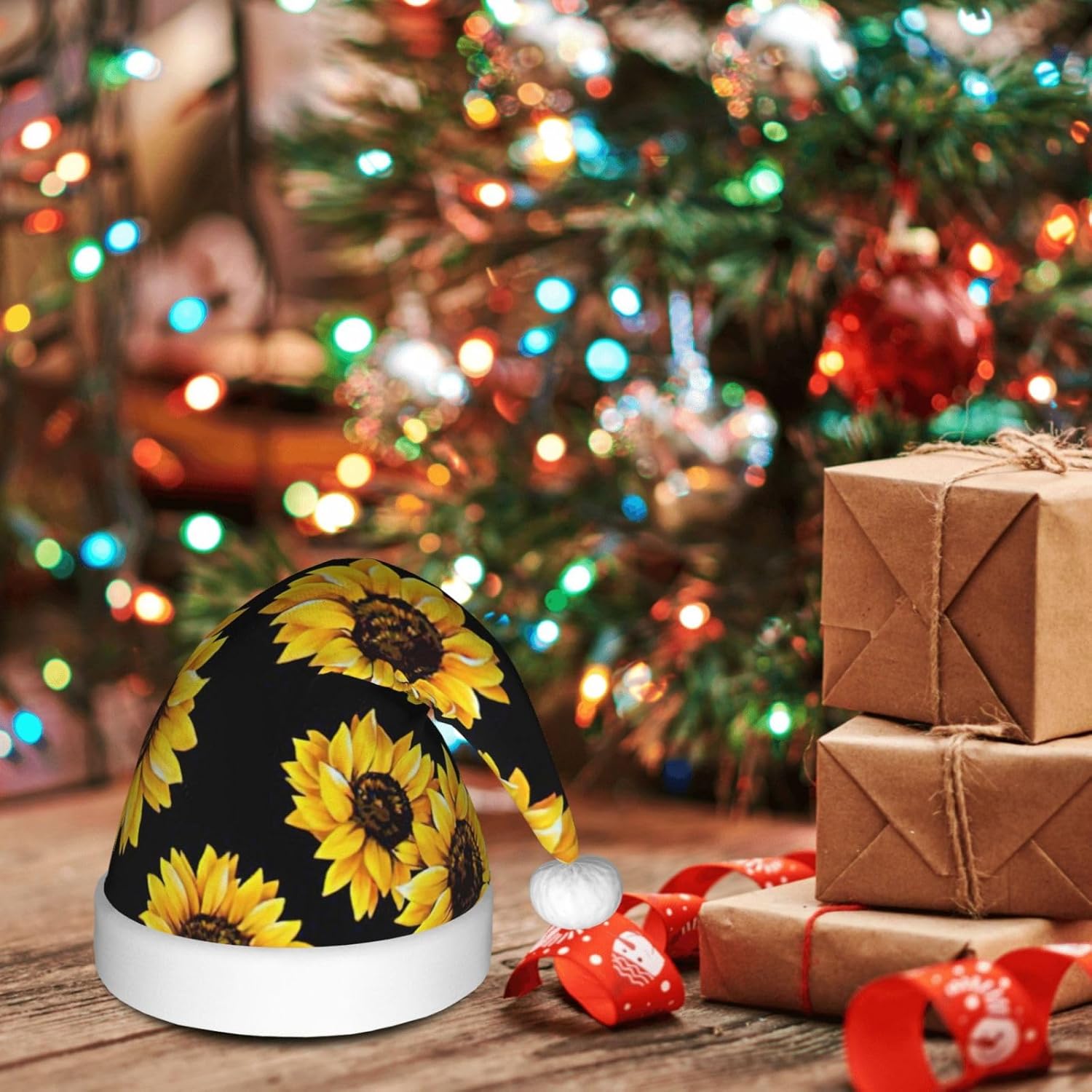 Qin And Zheng Sunflower Print Santa Hat