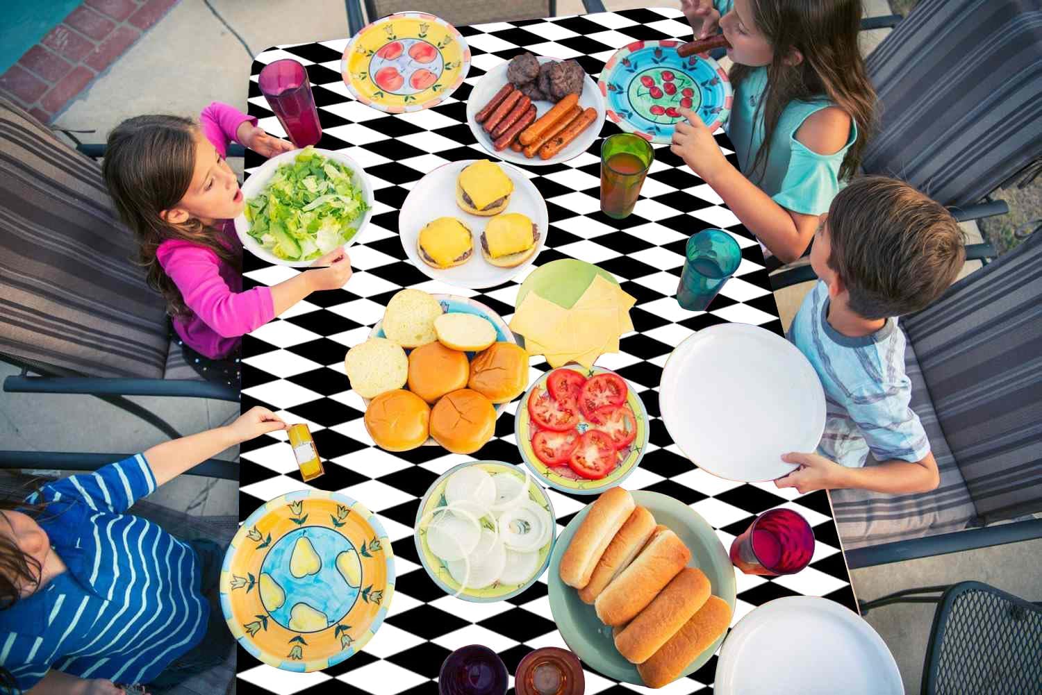 3pcs Black White Checkered Tablecloths for Halloween Parties
