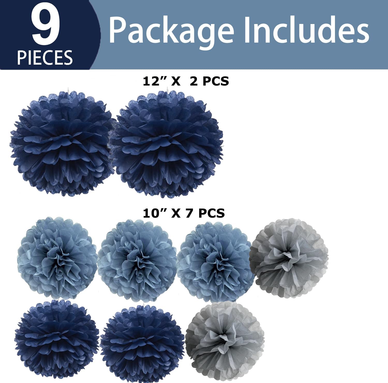 Navy Dusty Blue Gray Tissue Pom Poms Party Decorations