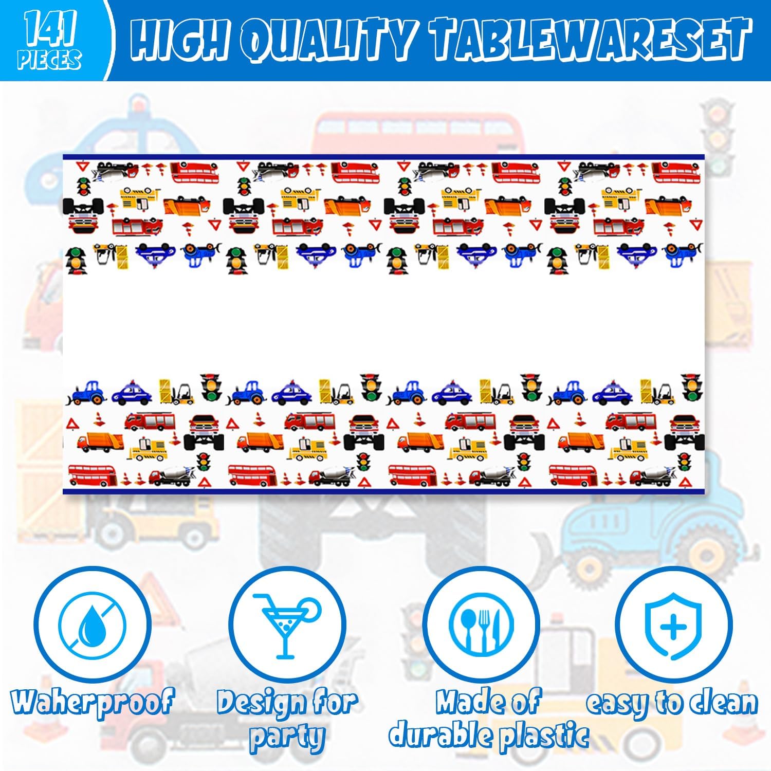 141PCS Traffic Themed Party Decorations for Boys