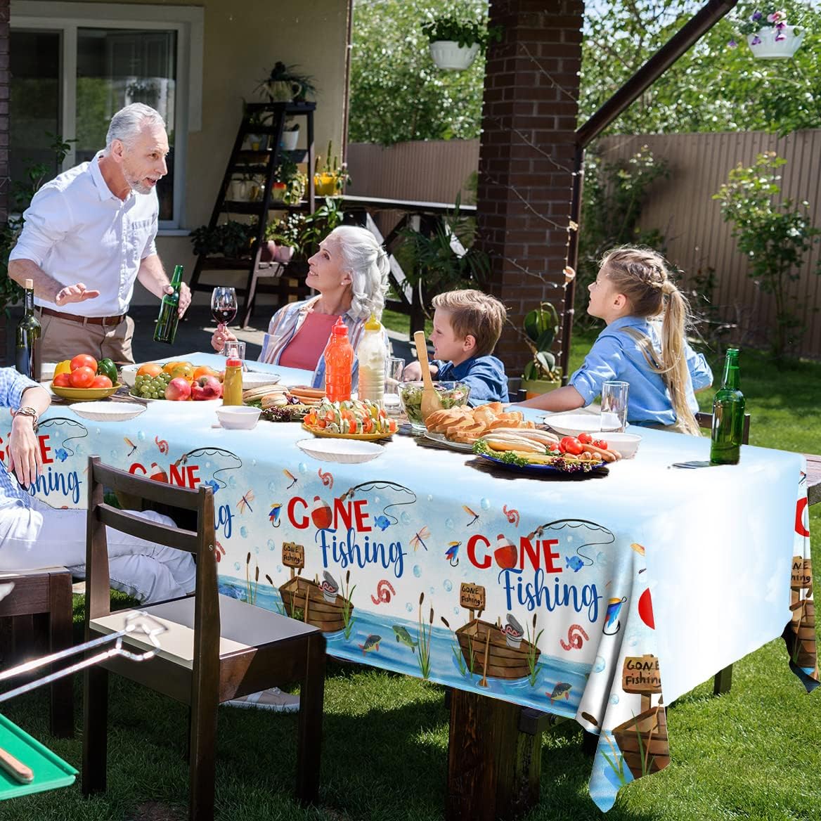 GREHUMOR 3Pcs Gone Fishing Tablecloth for Party Decorations