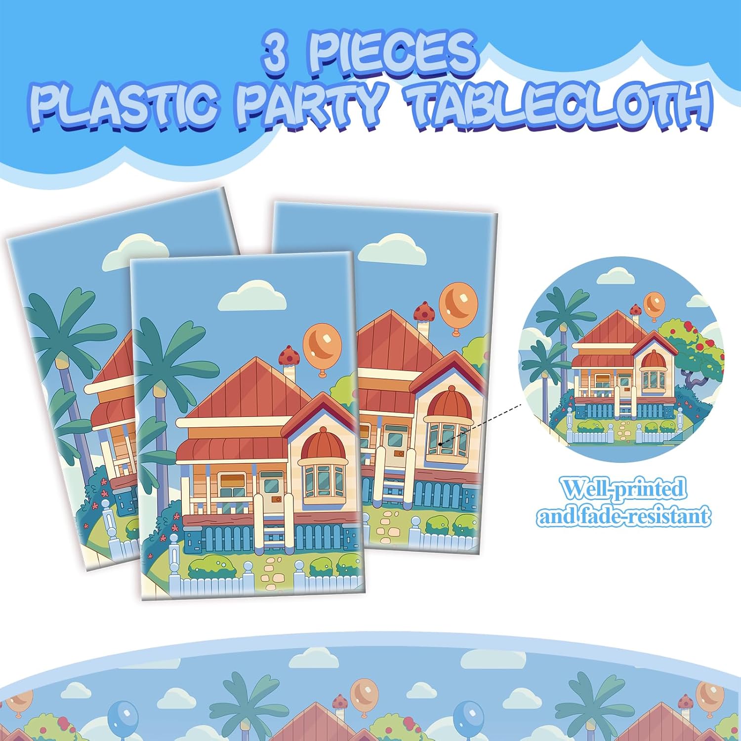 3 Pack Blue Dog Themed Tablecloths for Kids Birthday Party