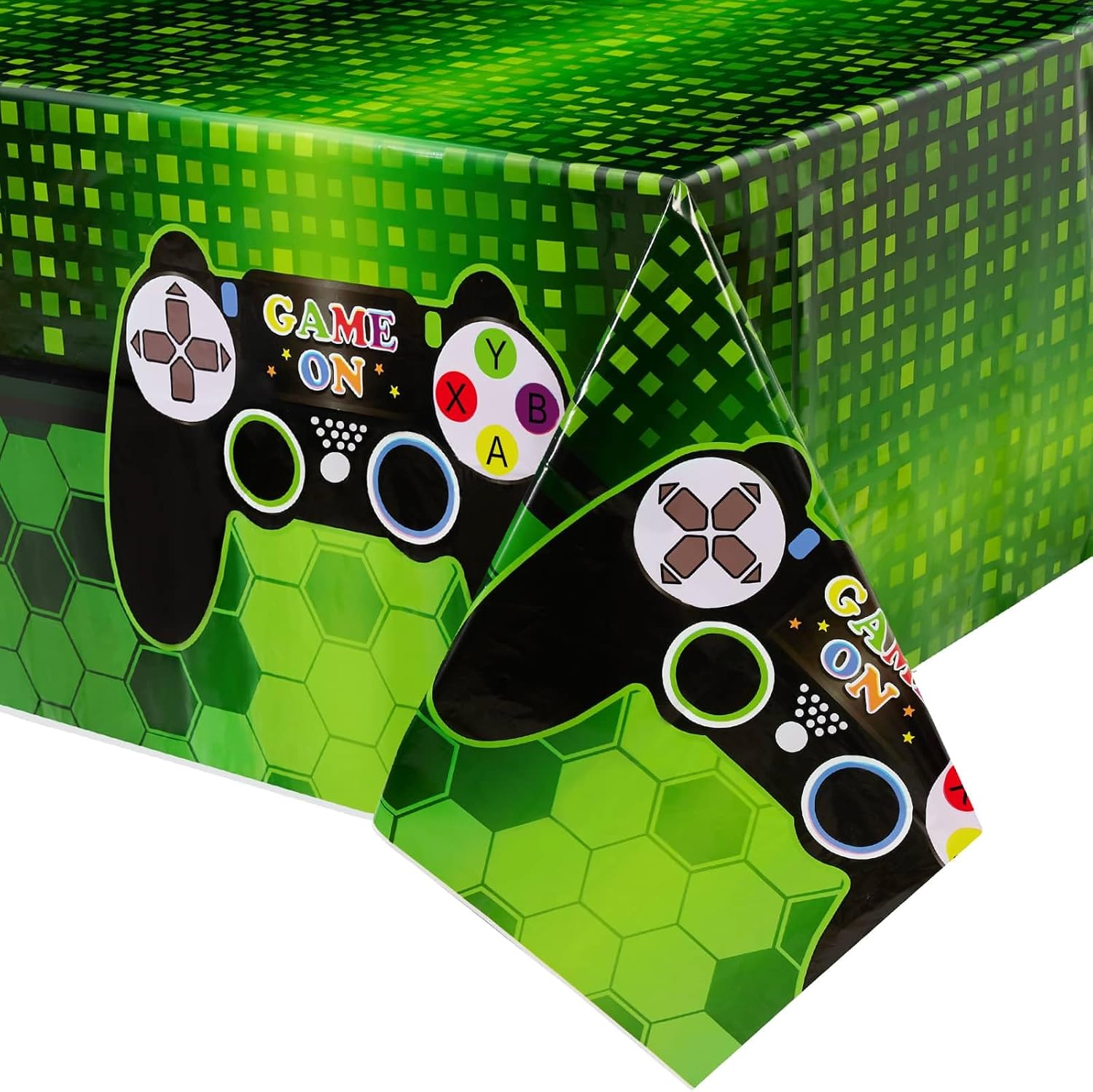 WERNNSAI Video Game Table Cover 108x54 Inch Disposable Plastic Tablecloth