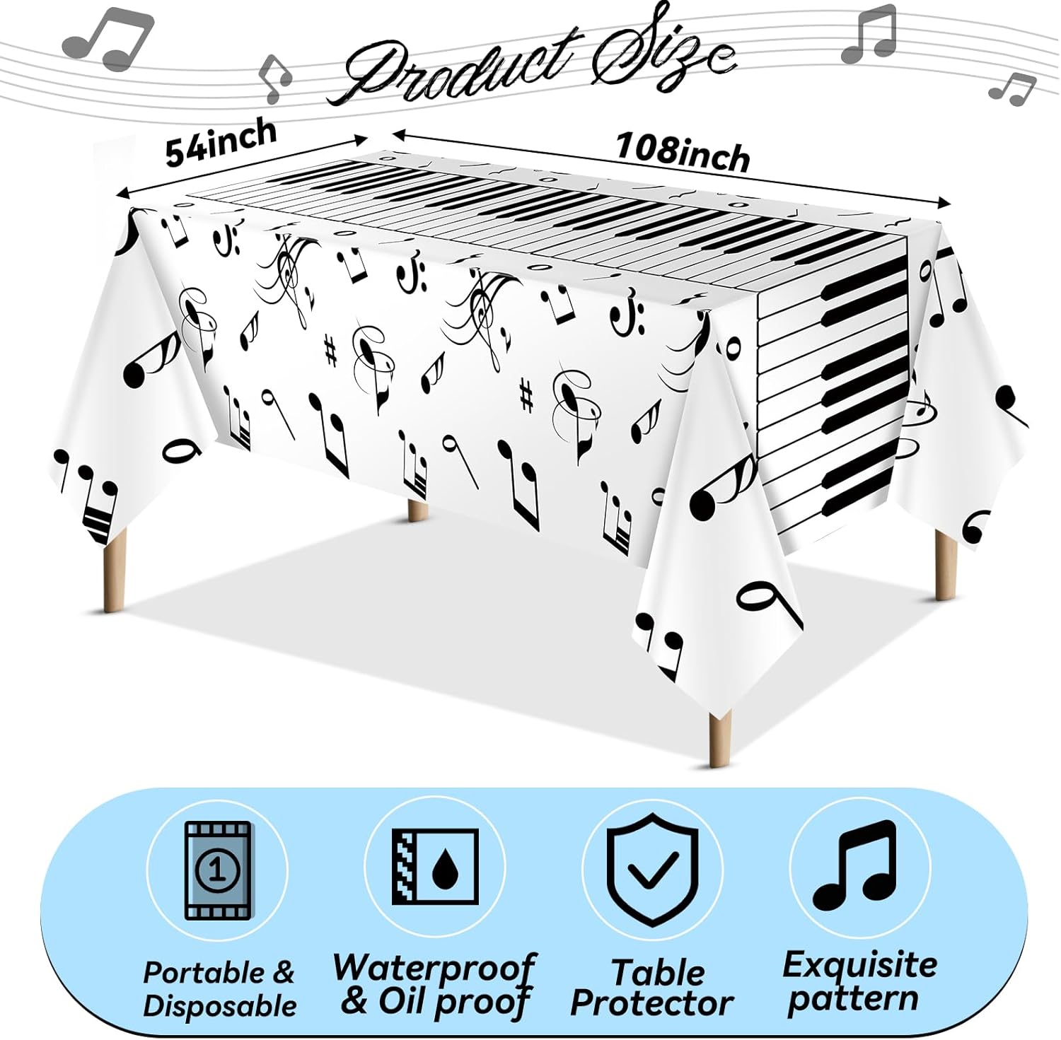 3 Pcs Musical Notes Tablecloth for Music Themed Parties