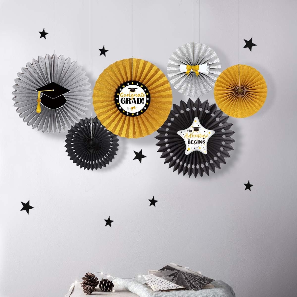 Decor365 Black Gold Silver Graduation Party Decor Fan Kit