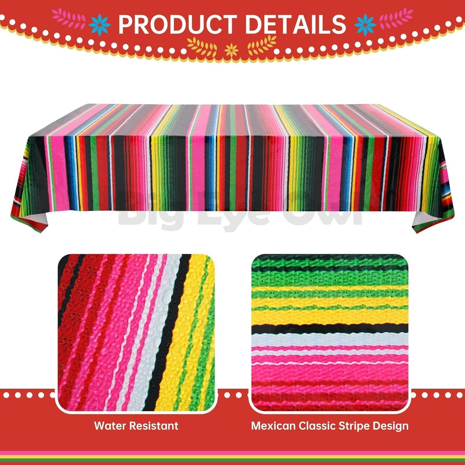 Mexican Fiesta Table Cover 3 Pcs Rectangle Party Decor