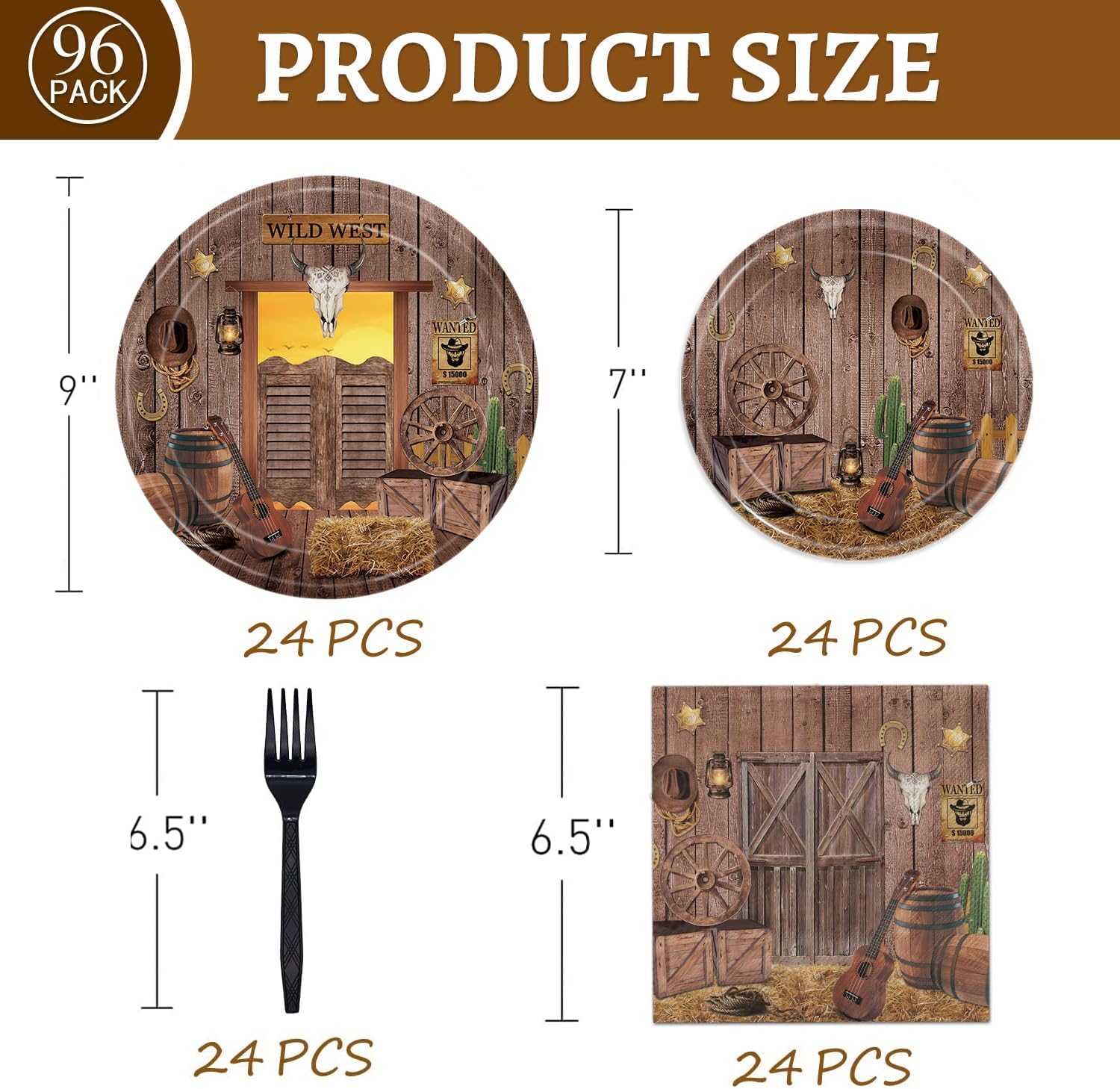 Oigco Wild West Party Plates and Napkins Set for 24 Guests